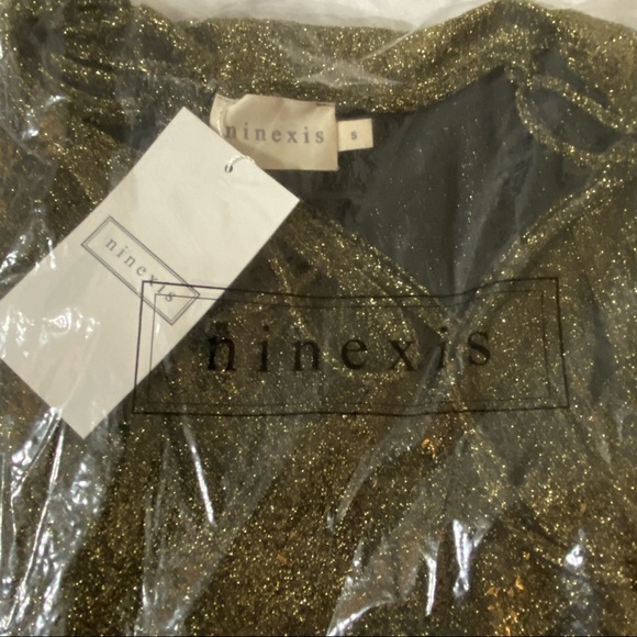 NWT! Gold Sparkle Crossover Lurex Strapless Mini Dress - Picture 4 of 7